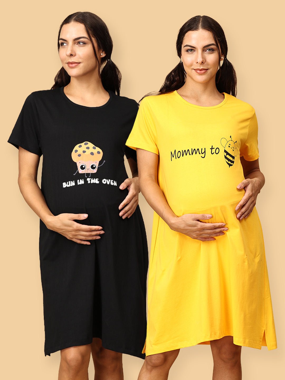 Combo Of Mommy To Be & Bun In the Oven Maternity T-Shirt Dress - NW2 - MBBIV - S
