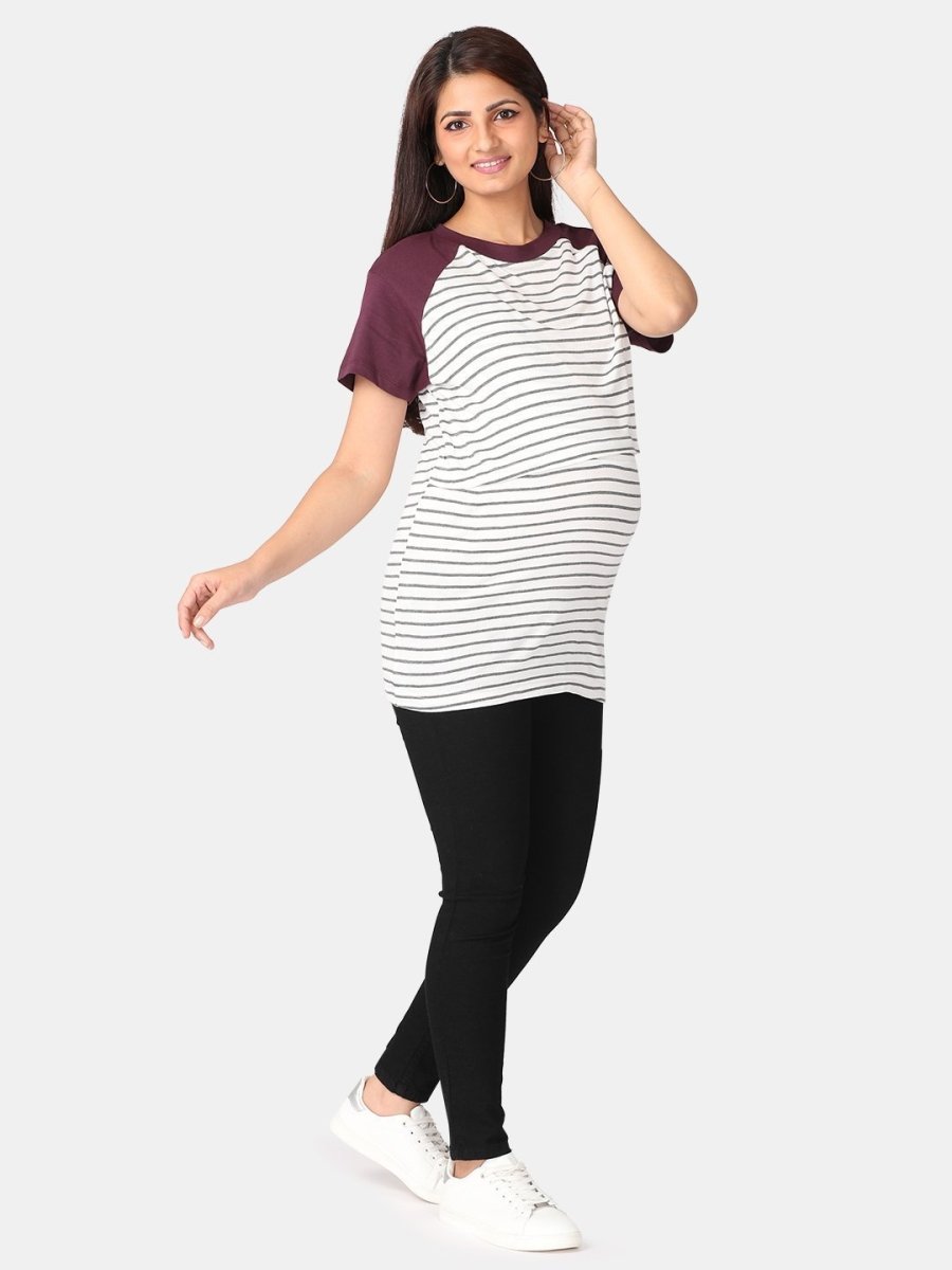 Combo Of Olive you & Purple Stripes Maternity and Nursing Top - MAT-2-OLYPS-S