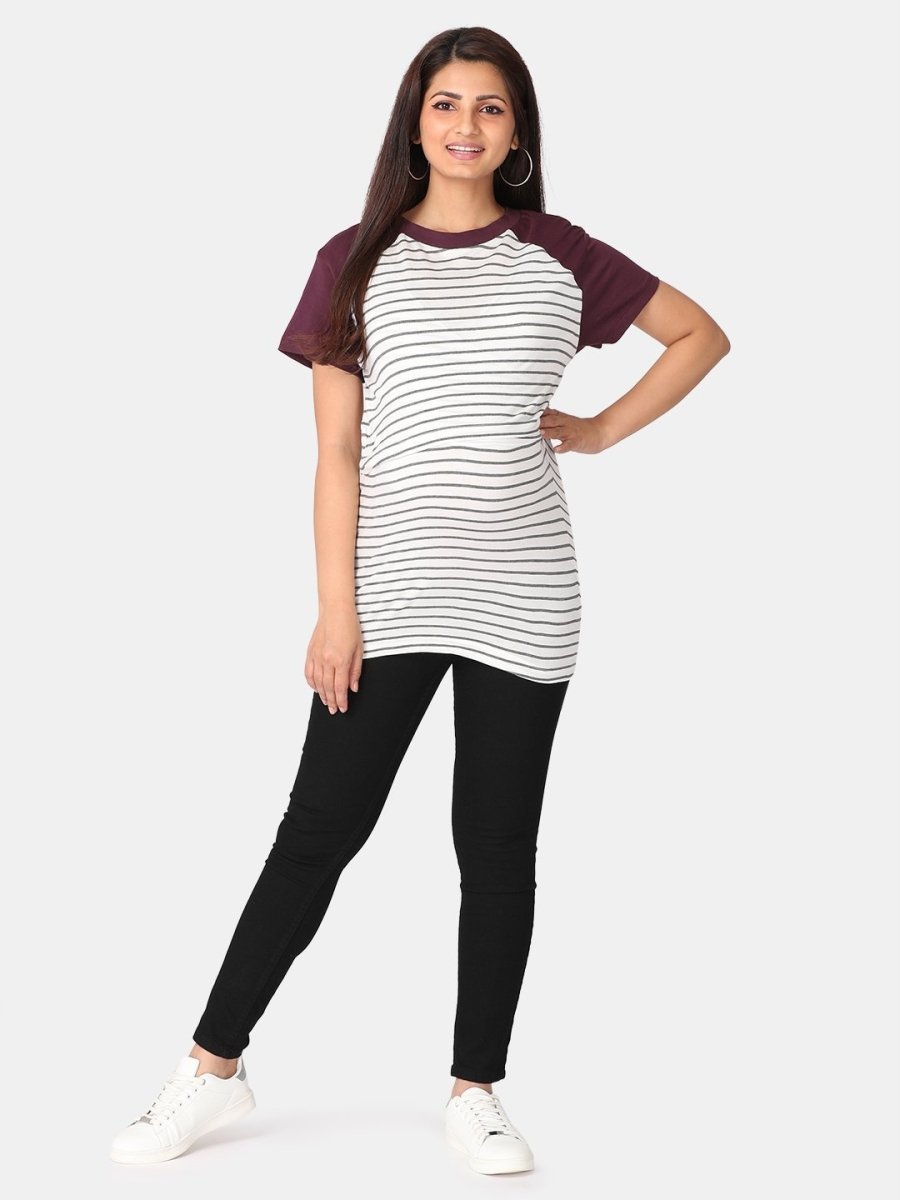 Combo Of Olive you & Purple Stripes Maternity and Nursing Top - MAT-2-OLYPS-S