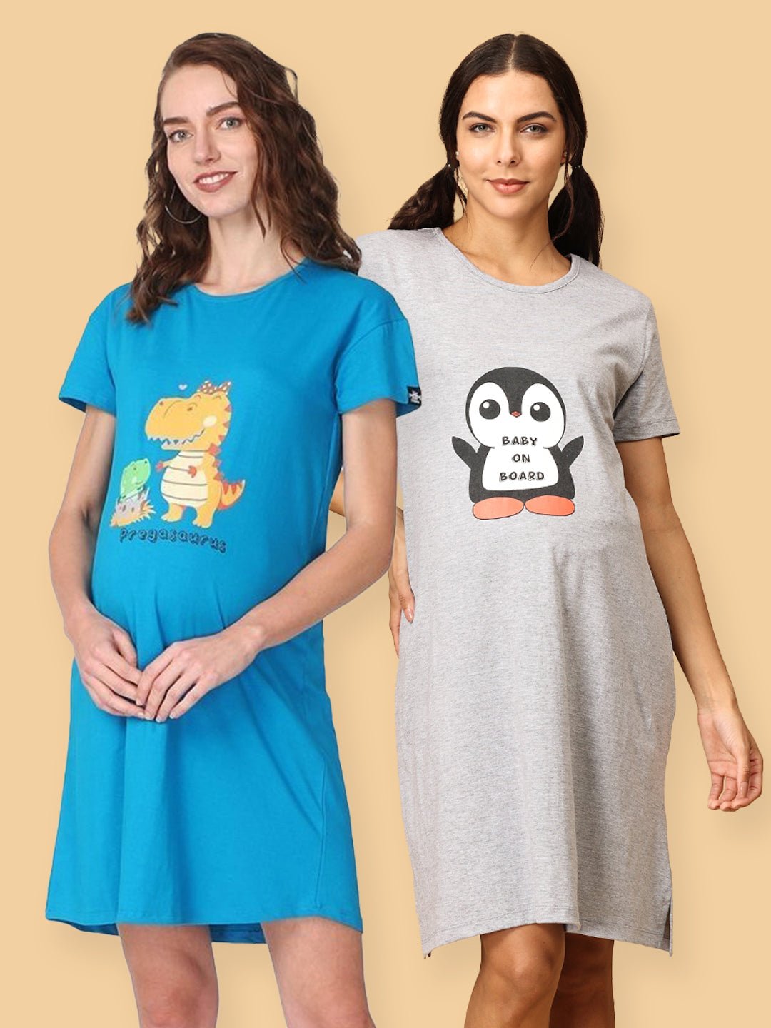 Combo Of Pregasaurus & Baby On Board Maternity T-Shirt Dress - NW2 - PRGBOB - S