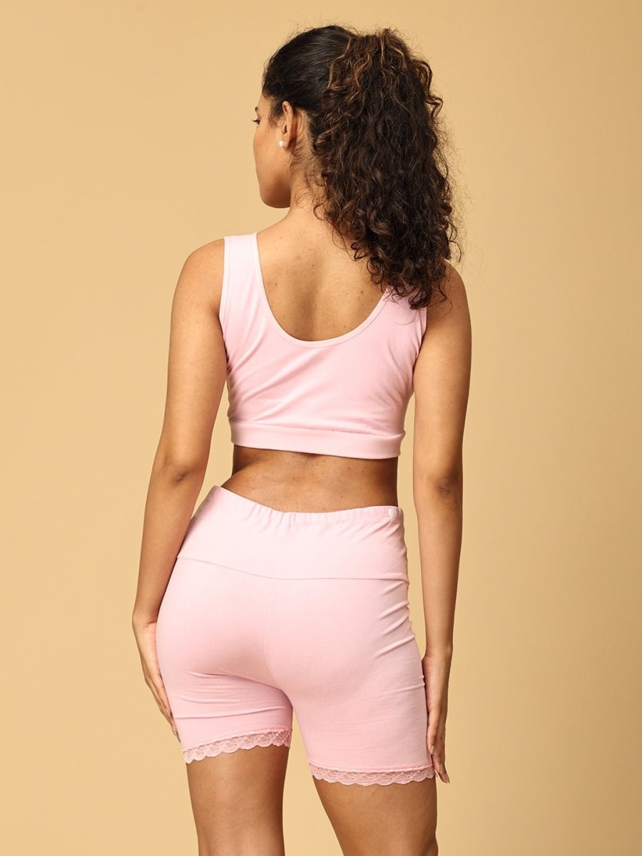 Combo of Rose Pink Maternity Boyshort and Maternity Nursing Sleep Bra - LNGR2-PNK-BYSB-S