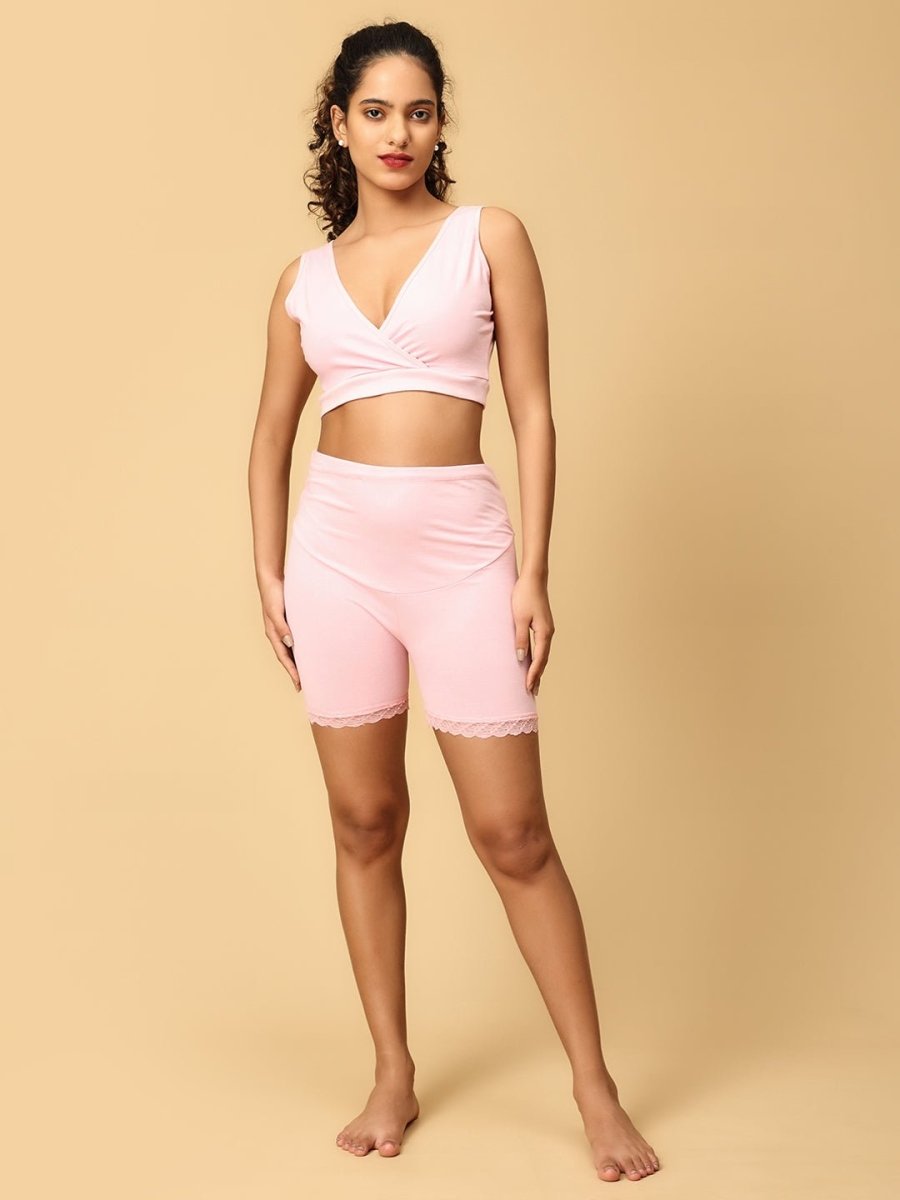 Combo of Rose Pink Maternity Boyshort and Maternity Nursing Sleep Bra - LNGR2-PNK-BYSB-S