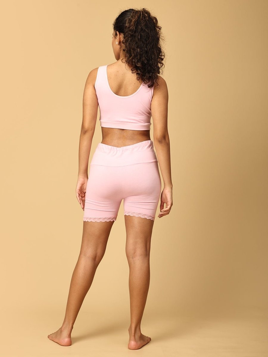 Combo of Rose Pink Maternity Boyshort and Maternity Nursing Sleep Bra - LNGR2-PNK-BYSB-S