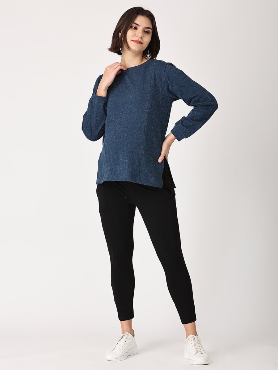 Combo Of Shooting Star Maternity Sweatshirt With Black Leggings - MNSWT-STRBL-S