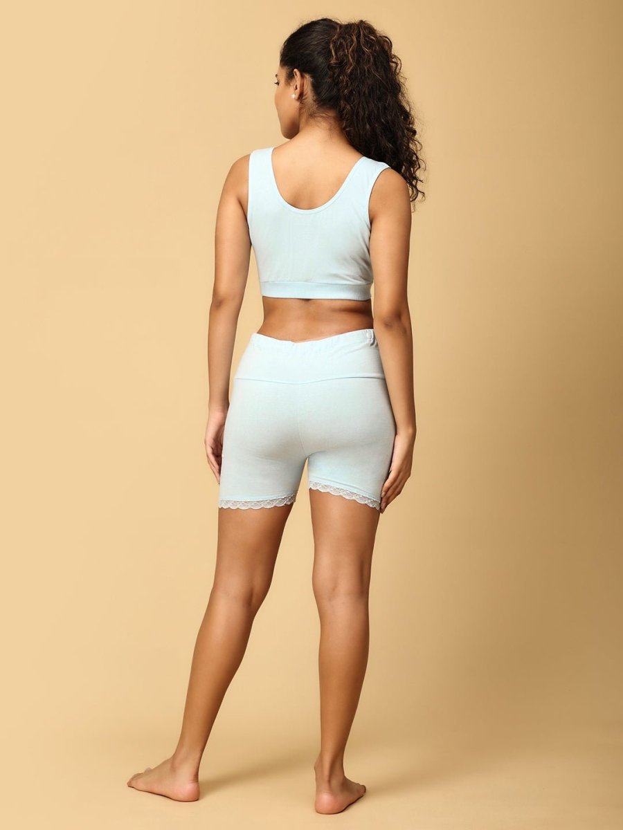 Combo of Sky Blue Maternity Boyshort and Maternity Nursing Sleep Bra - LNGR2-BLU-BYSB-S
