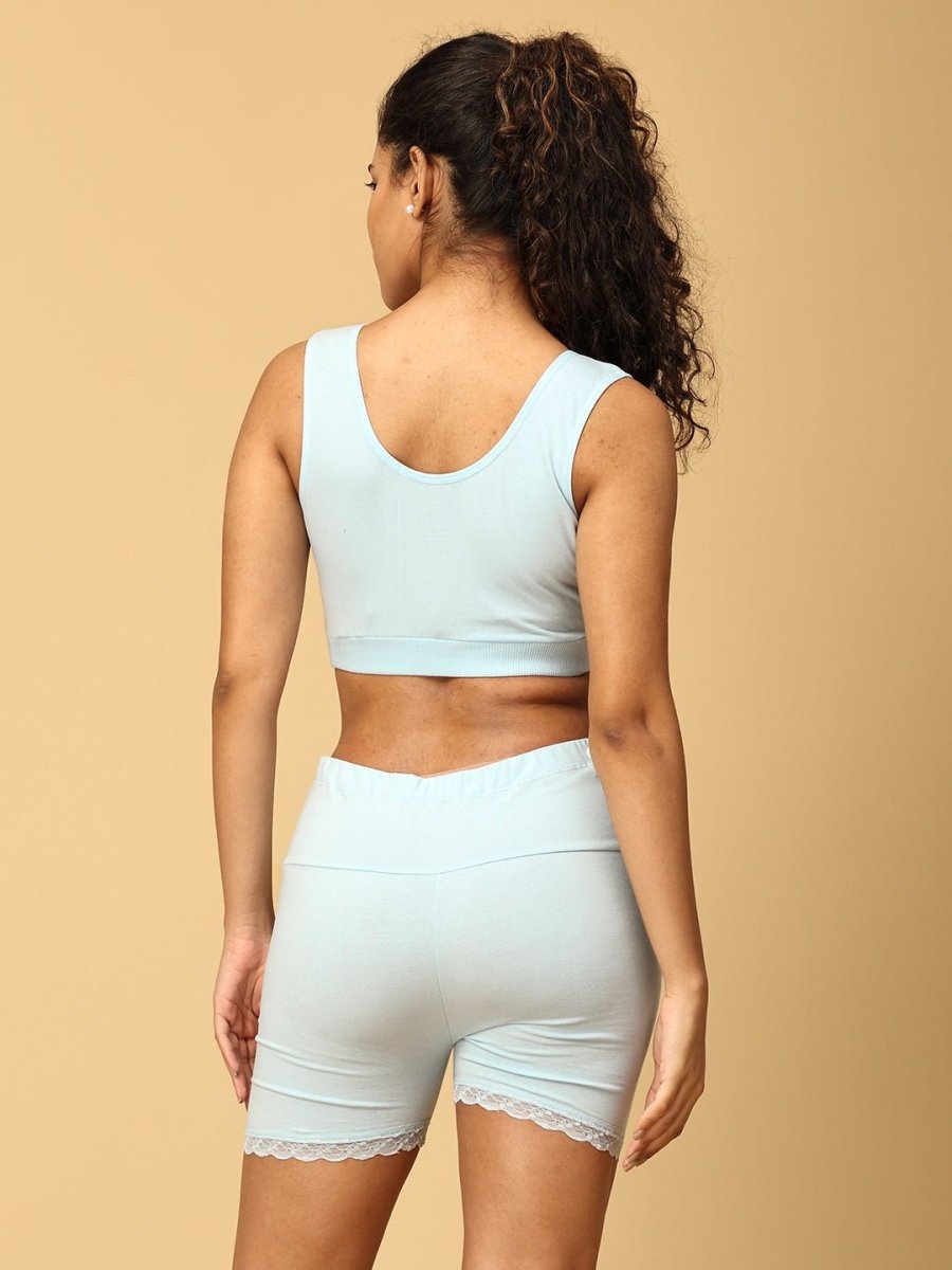 Combo of Sky Blue Maternity Boyshort and Maternity Nursing Sleep Bra - LNGR2-BLU-BYSB-S