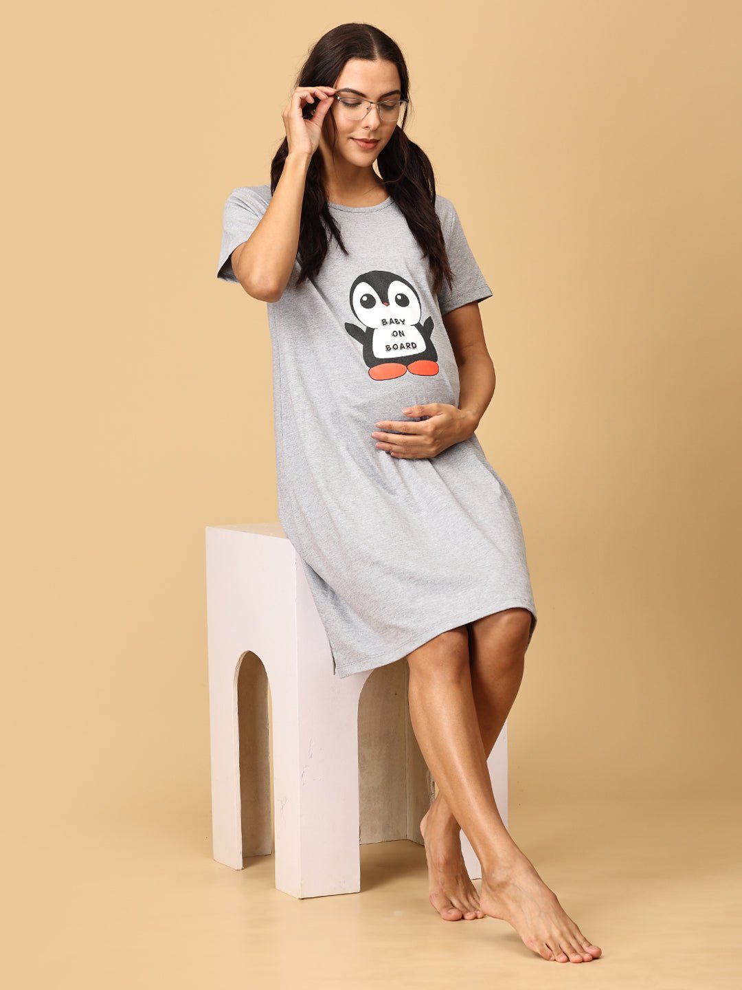Combo Of Sleepy Mumma & Baby On Board Maternity T-Shirt Dress