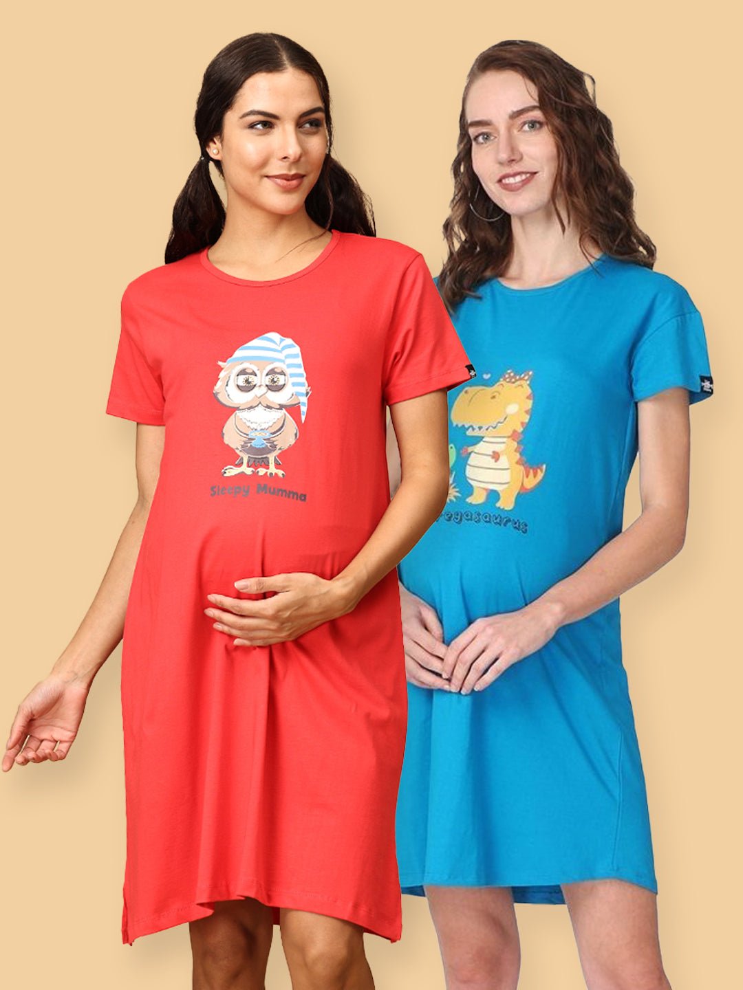 Combo Of Sleepy Mumma & Pregasaurus Maternity T-Shirt Dress - NW2 - SMPRG - S
