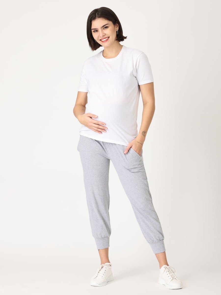 Comfy Maternity Joggers Light Grey - DEN-LTGYJG-S