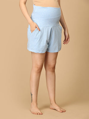 Comfy Maternity Shorts - Light Blue Melange - MBS - NIA - BLSM - S