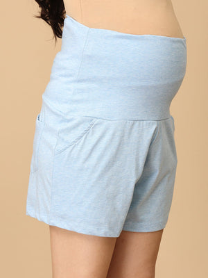 Comfy Maternity Shorts - Light Blue Melange - MBS - NIA - BLSM - S