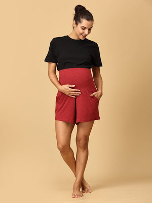 COMFY MATERNITY SHORTS- Red Melange