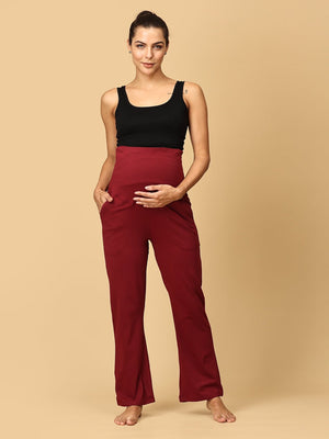 Comfy Maternity Trackpants - Maroon - PYJ - PN - MRN - S