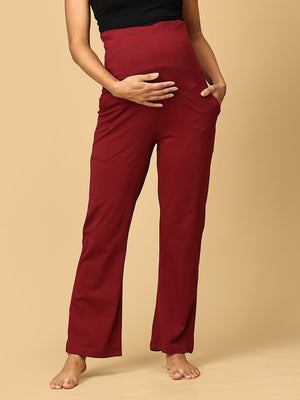 Comfy Maternity Trackpants - Maroon - PYJ - PN - MRN - S