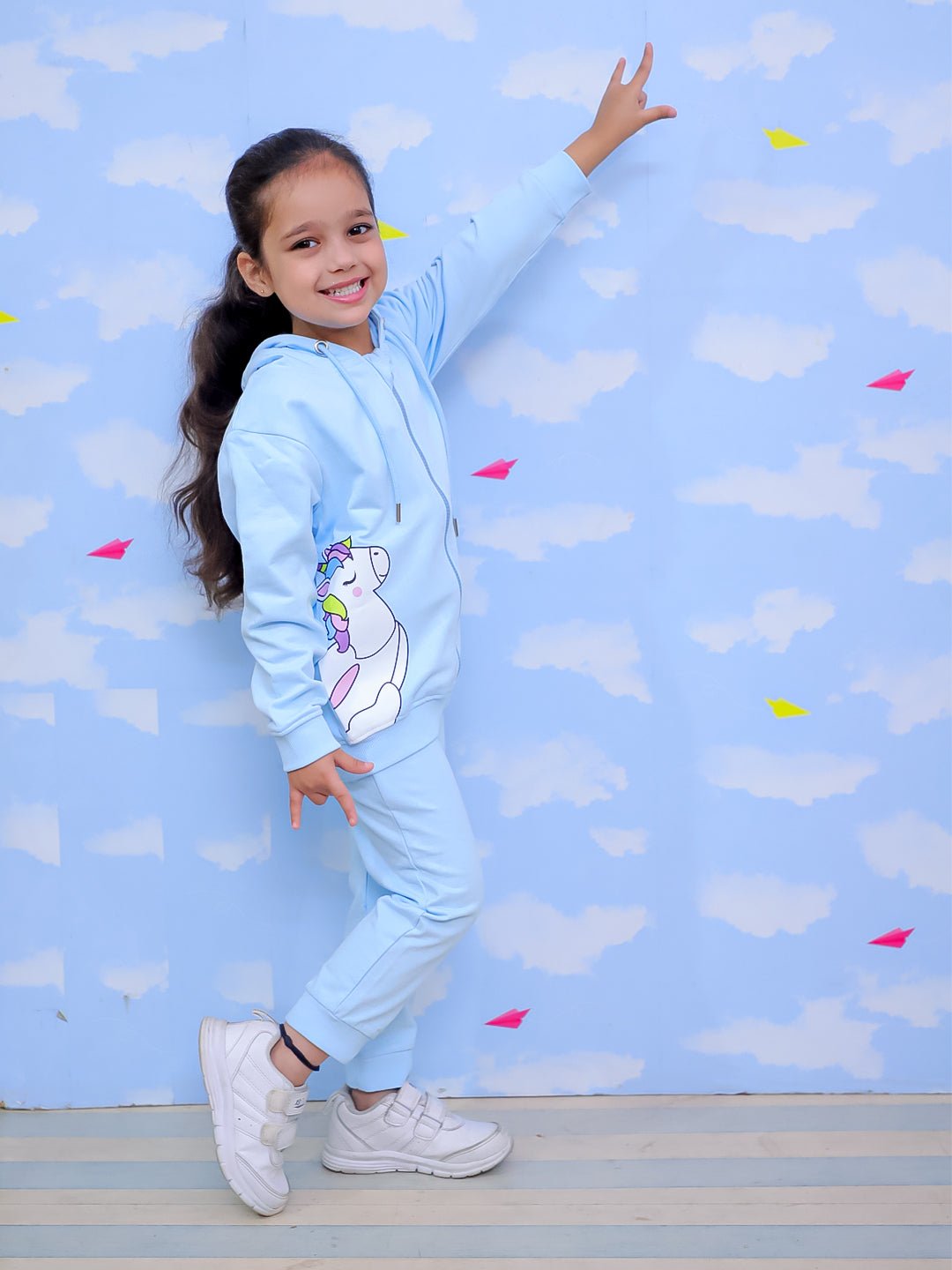 Cool Unicorn Zipper Hoodie & Light Blue Sweatpants Combo