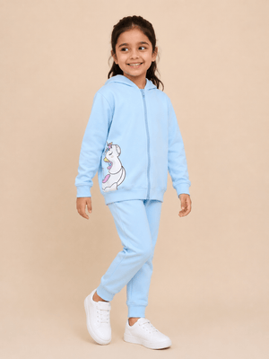 Cool Unicorn Zipper Hoodie & Light Blue Sweatpants Combo - Light Blue Kids Winter Set