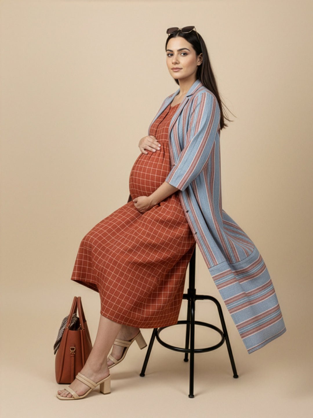 Copper Daybreak Maternity and Nursing Shacket Dress - Multi Maternity Casual Dress