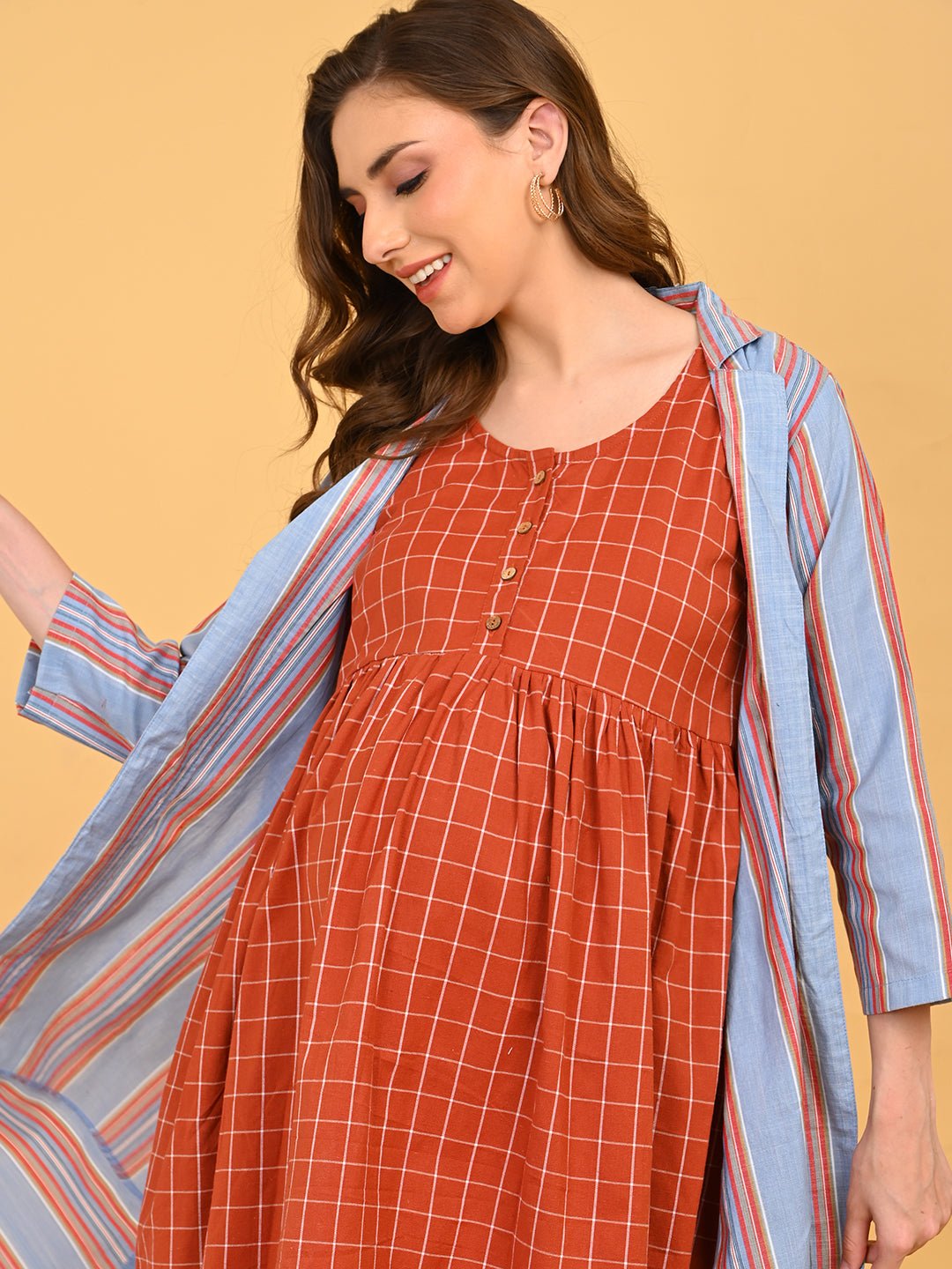 Copper Daybreak Maternity and Nursing Shacket Dress - Multi Maternity Casual Dress