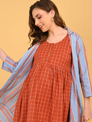 Copper Daybreak Maternity and Nursing Shacket Dress - Multi Maternity Casual Dress