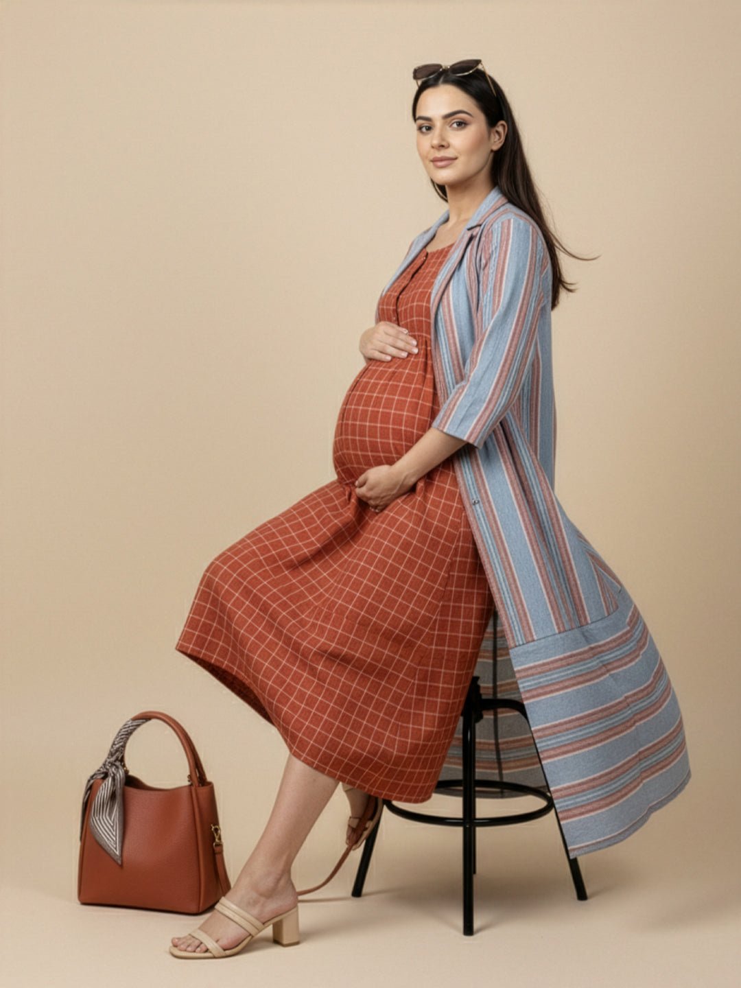 Copper Daybreak Maternity and Nursing Shacket Dress - Multi Maternity Casual Dress