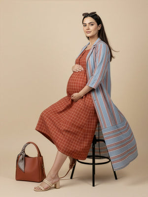 Copper Daybreak Maternity and Nursing Shacket Dress - Multi Maternity Casual Dress