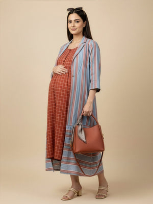 Copper Daybreak Maternity and Nursing Shacket Dress - Multi Maternity Casual Dress