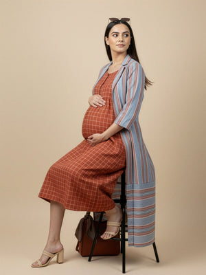 Copper Daybreak Maternity and Nursing Shacket Dress - Multi Maternity Casual Dress