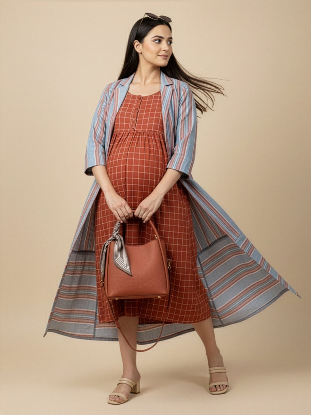 Copper Daybreak Maternity and Nursing Shacket Dress - Multi Maternity Casual Dress