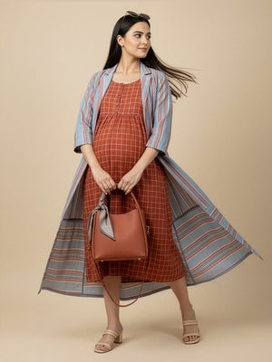 Copper Daybreak Maternity and Nursing Shacket Dress - Multi Maternity Casual Dress