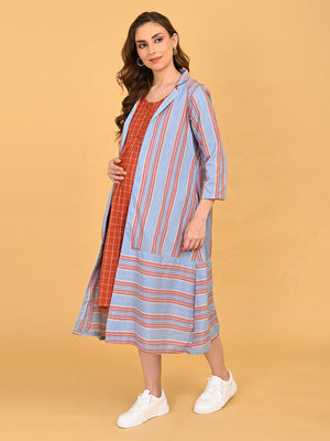 Copper Daybreak Maternity and Nursing Shacket Dress - Multi Maternity Casual Dress