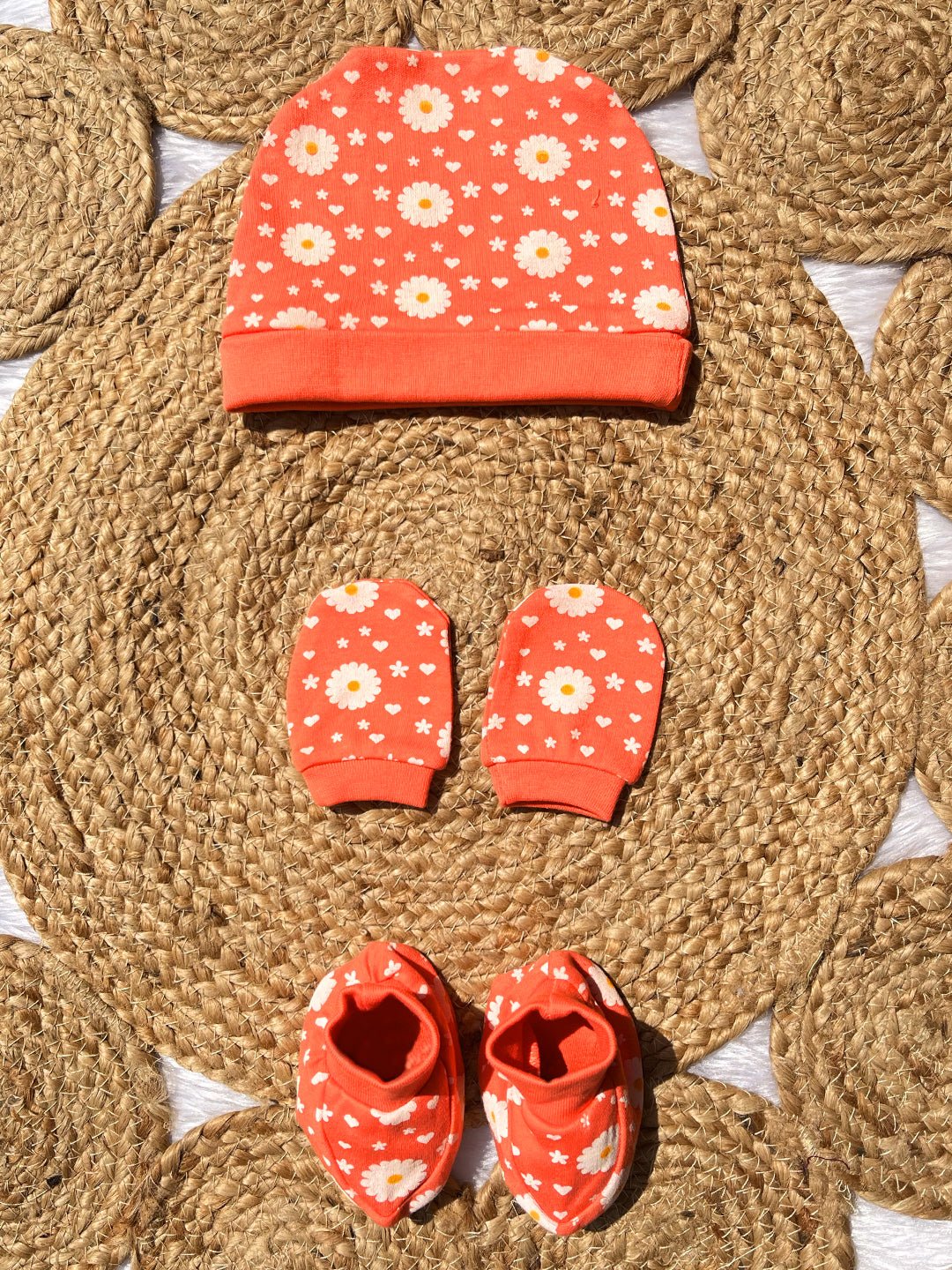Coral Blossom - Mittens, Booties and Cap set - MBC - CLBSM