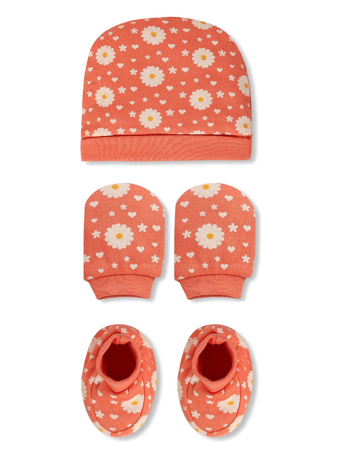 Coral Blossom - Mittens, Booties and Cap set - MBC - CLBSM