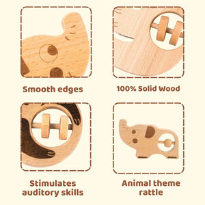 Cots and Cuddles 1pc Wooden Animal Shape Rattles for Kids Age 1+ - CNC Wooden Animal Rattle - Elephant