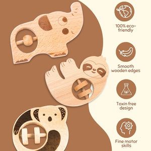 Cots and Cuddles 1pc Wooden Animal Shape Rattles for Kids Age 1+ - CNC Wooden Animal Rattle - Elephant