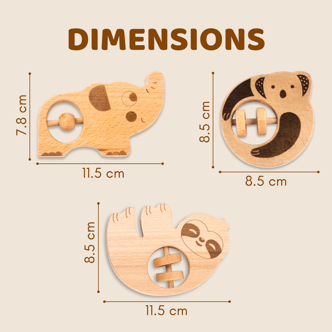 Cots and Cuddles 1pc Wooden Animal Shape Rattles for Kids Age 1+ - CNC Wooden Animal Rattle - Elephant