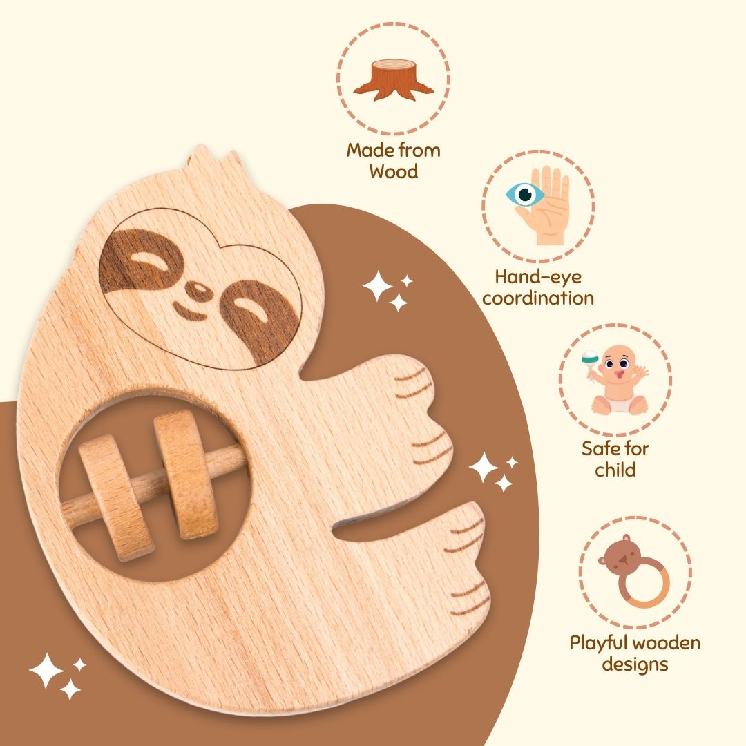 Cots and Cuddles 1pc Wooden Animal Shape Rattles for Kids Age 1+ - CNC Wooden Animal Rattle - Elephant