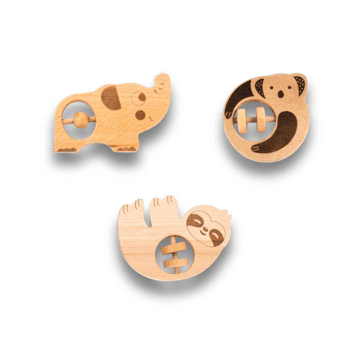 Cots and Cuddles 1pc Wooden Animal Shape Rattles for Kids Age 1+ - CNC Wooden Animal Rattle - Elephant