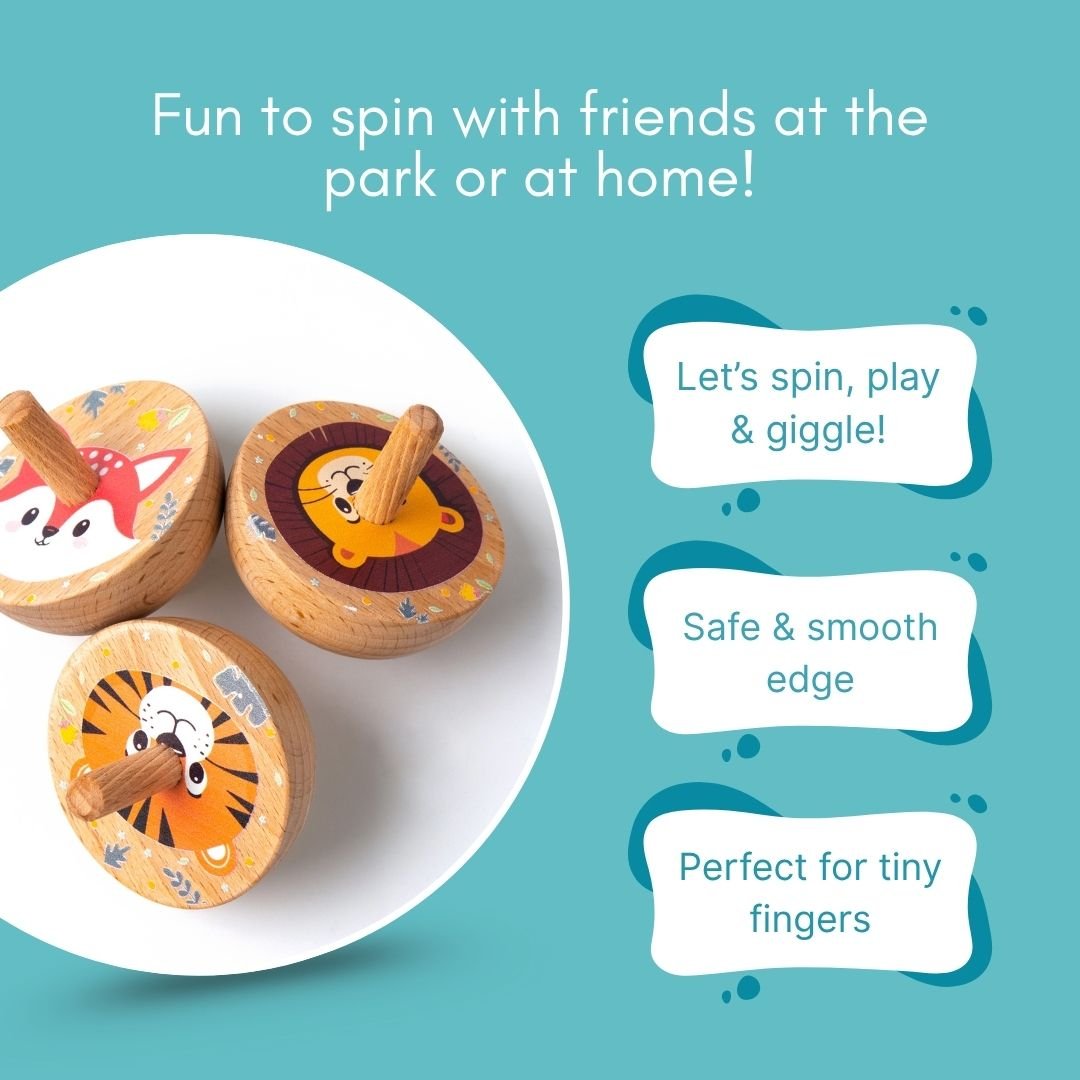 Cots and Cuddles 3pc Wooden Spinning Tops for Kids Age 3+ - CNCWoodenSpinningTop3pc