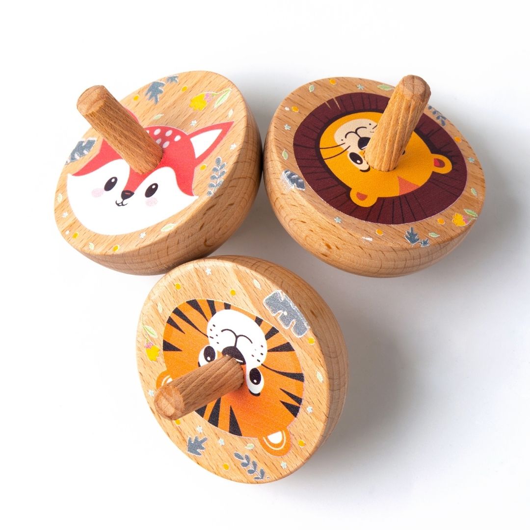 Cots and Cuddles 3pc Wooden Spinning Tops for Kids Age 3+ - CNCWoodenSpinningTop3pc