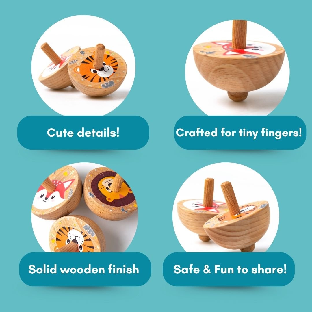 Cots and Cuddles 3pc Wooden Spinning Tops for Kids Age 3+ - CNCWoodenSpinningTop3pc