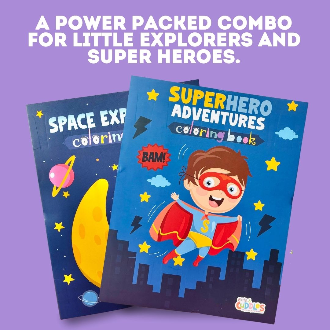 Cots and Cuddles Astro & Superhero Design Colouring Books for Kids - CNCAstro&SHeroColouringBook