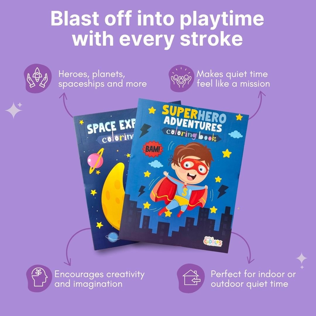 Cots and Cuddles Astro & Superhero Design Colouring Books for Kids - CNCAstro&SHeroColouringBook