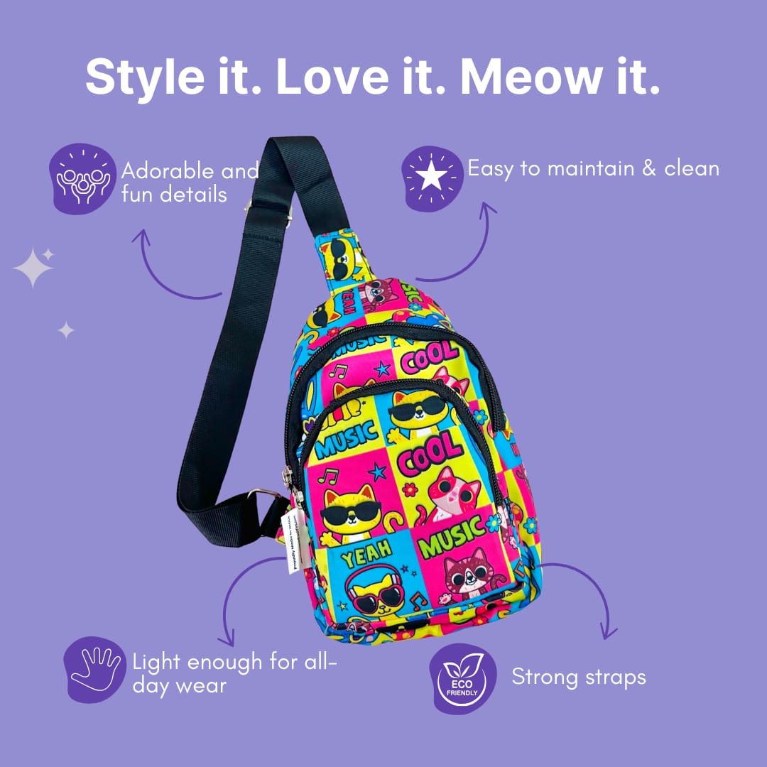 Cots and Cuddles Cat Print Crossbody Bag for Kids - 1pcCatCrossbodyBag