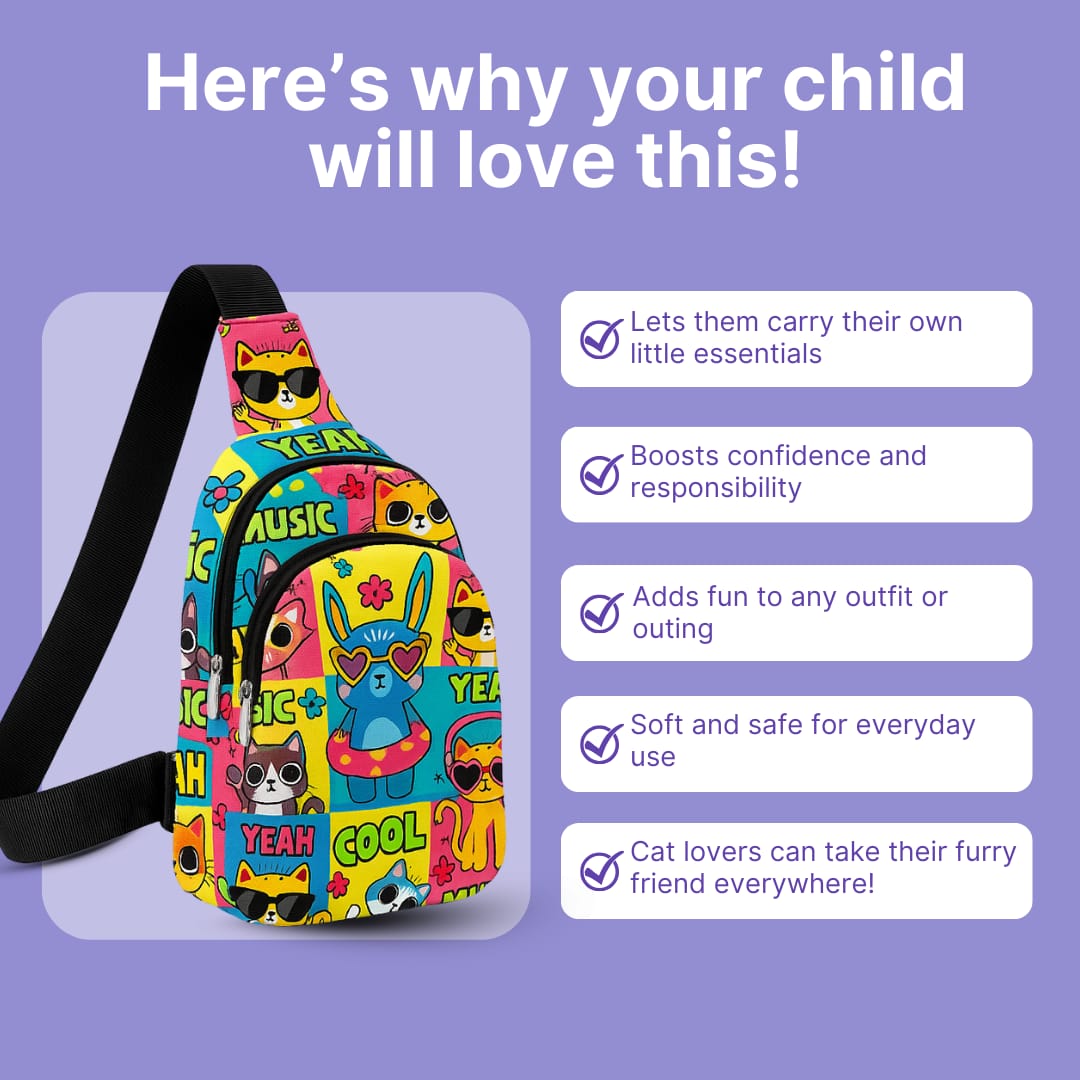 Cots and Cuddles Cat Print Crossbody Bag for Kids - 1pcCatCrossbodyBag