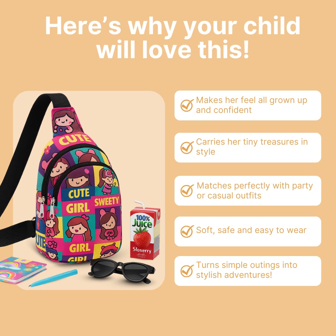 Cots and Cuddles Girl Print Crossbody Bag for Kids Age 3+ - 1pcGirlCrossbodyBag