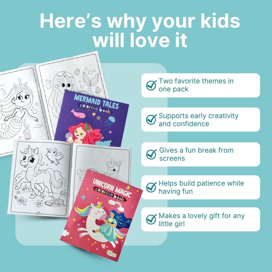 Cots and Cuddles Mermaid & Unicorn Design Colouring Books for Kids - CNCColorBookUnicorn&Mermaid