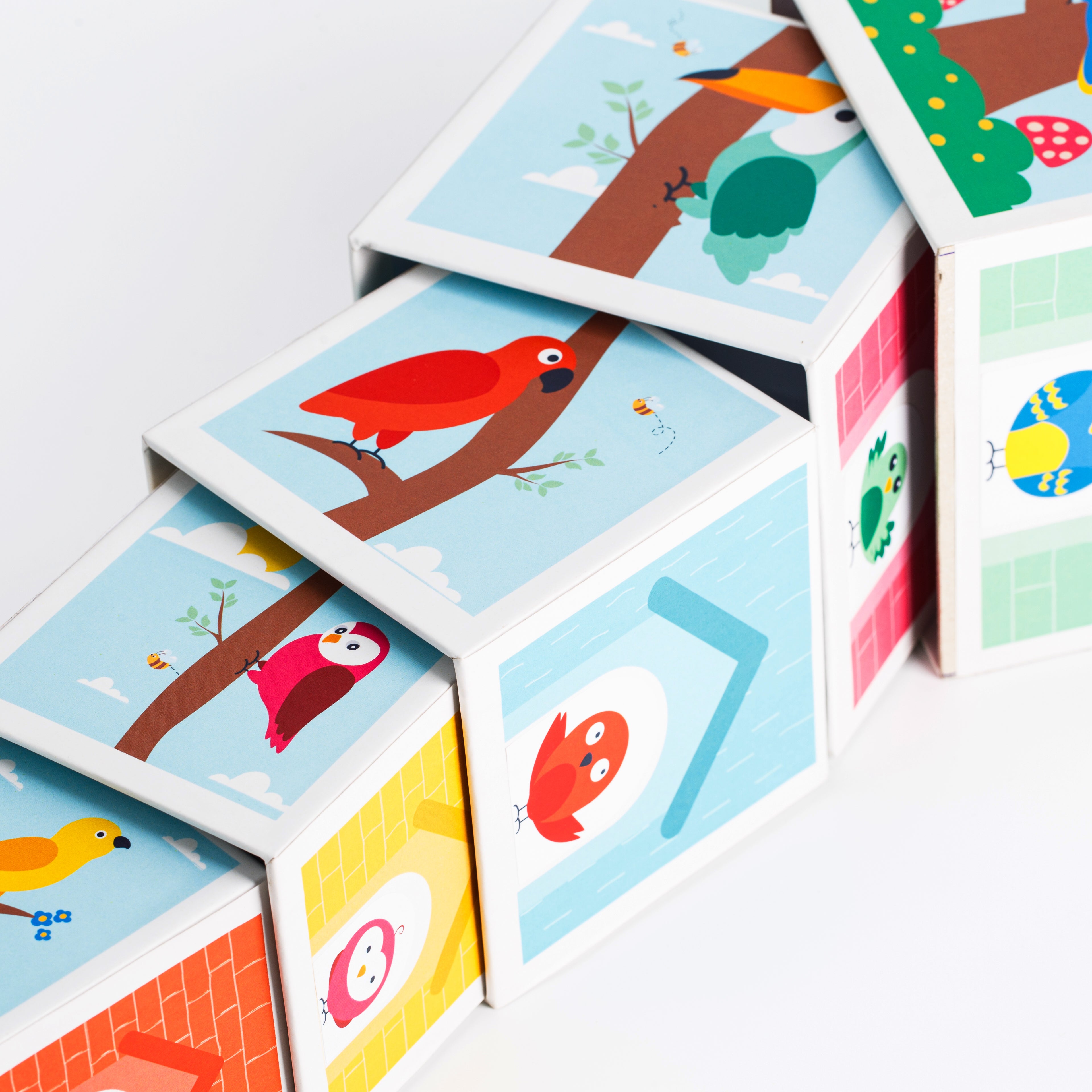 Cots and Cuddles Nature Birds Theme 5 Layer Stacking Cube for Kids Age 1+ - CNC Stacking Cube