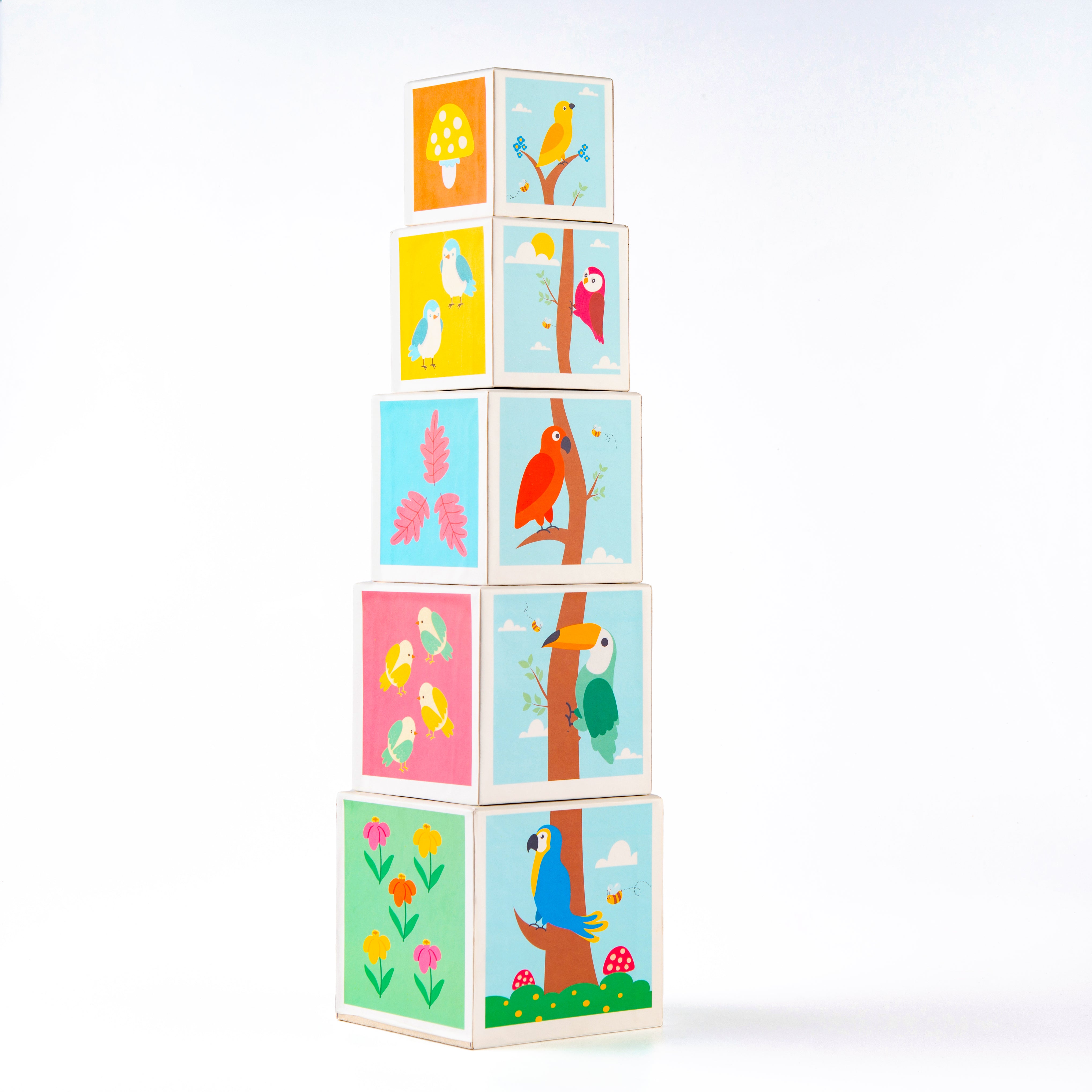 Cots and Cuddles Nature Birds Theme 5 Layer Stacking Cube for Kids Age 1+ - CNC Stacking Cube