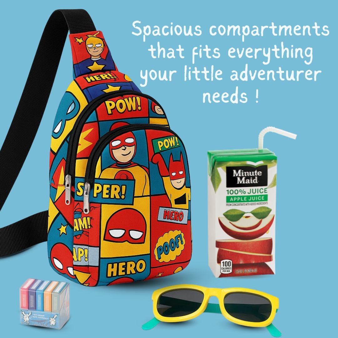 Cots and Cuddles Superhero Print Crossbody Bag for Kids - 1pcSuperheroCrossbodyBag