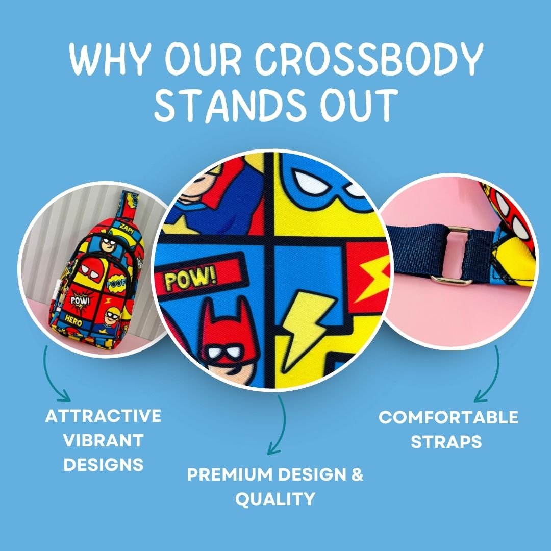 Cots and Cuddles Superhero Print Crossbody Bag for Kids - 1pcSuperheroCrossbodyBag